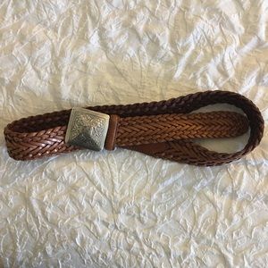 One world BoHo Brown Leather Braid Belt vintage